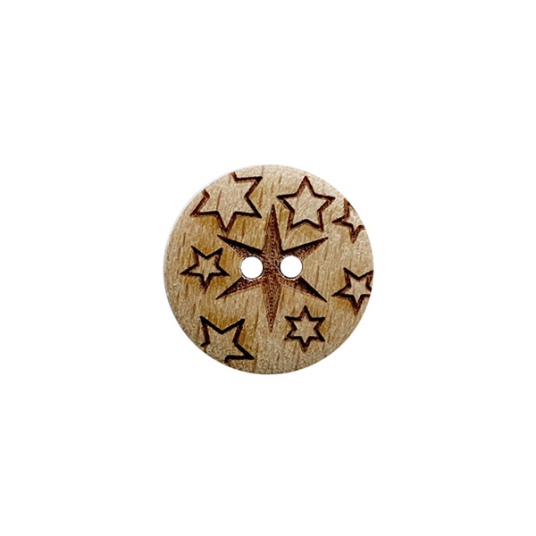 Wood Button Round Shape with Stars and 2 Holes 2064
